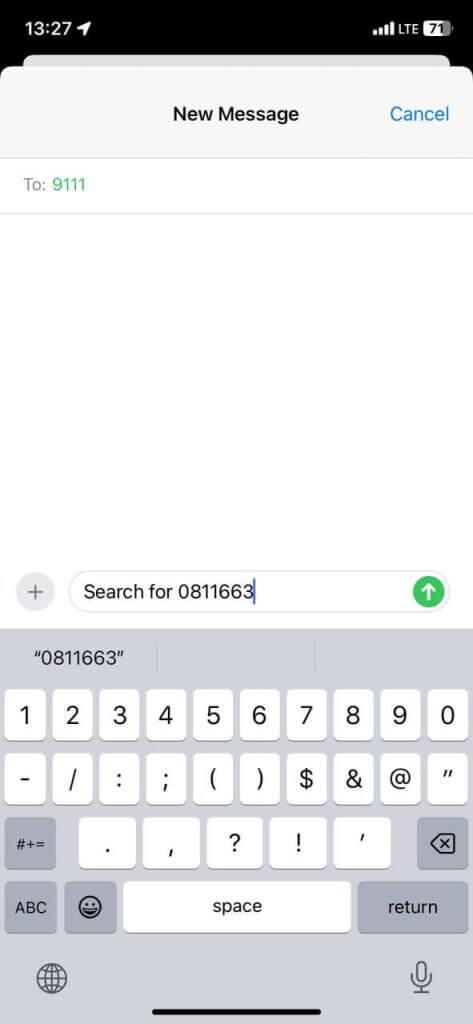 Send “SEARCH Mobile Number” to 9111