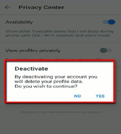 deactivate account in truecaller