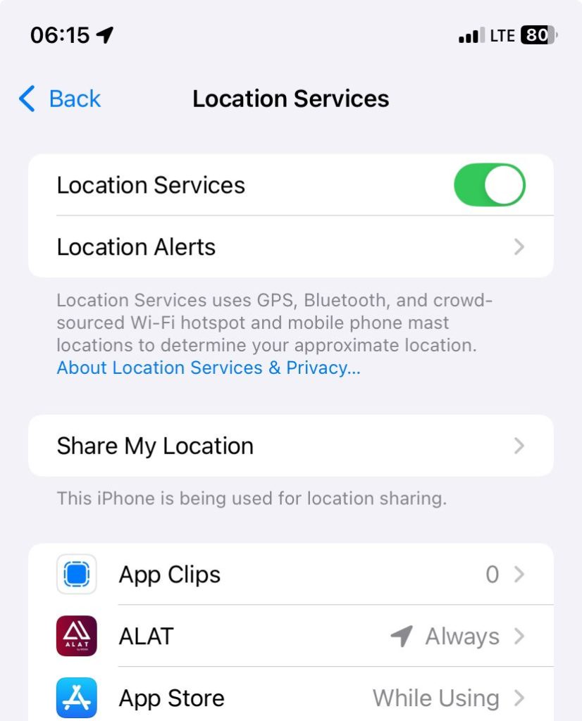 Toggle off the button next to Location Services